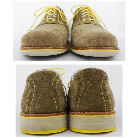 Johnston & Murphy Men's Taupe Suede Sheepskin Brogue Wingtip Oxfords - Picture 5 of 9